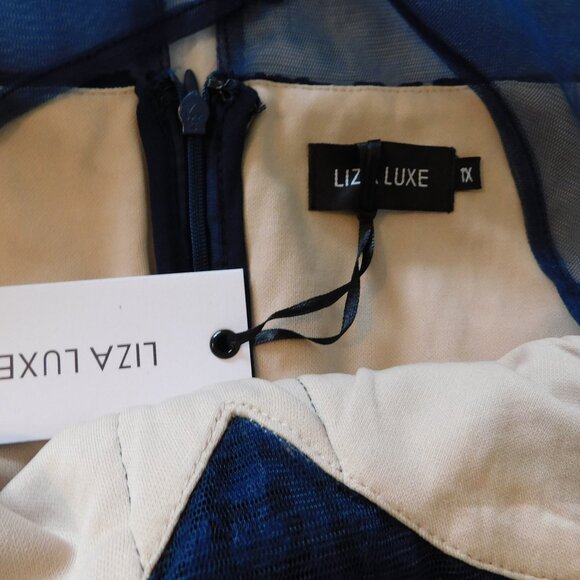 Liza Luxe Dress Navy Blue Size XL 14 16 Lace A Line Sleeveless Lined Party Women - Picture 8 of 10